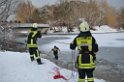 Hund und Person Eiseinbruch Koeln Fuehlinger See P080